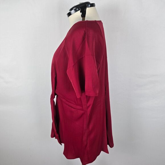 Bloomchic Blouse Women's 2X Red Keyhole Knotted Front Ruffle Short Sleeve NWT - Picture 11 of 13